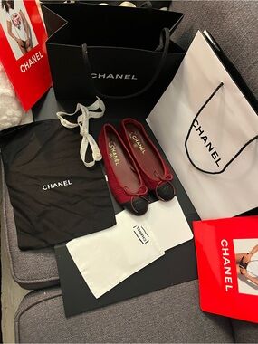 Chanel Tweed Ballet Flats - Size 37C (With Full Packaging & Gifts)